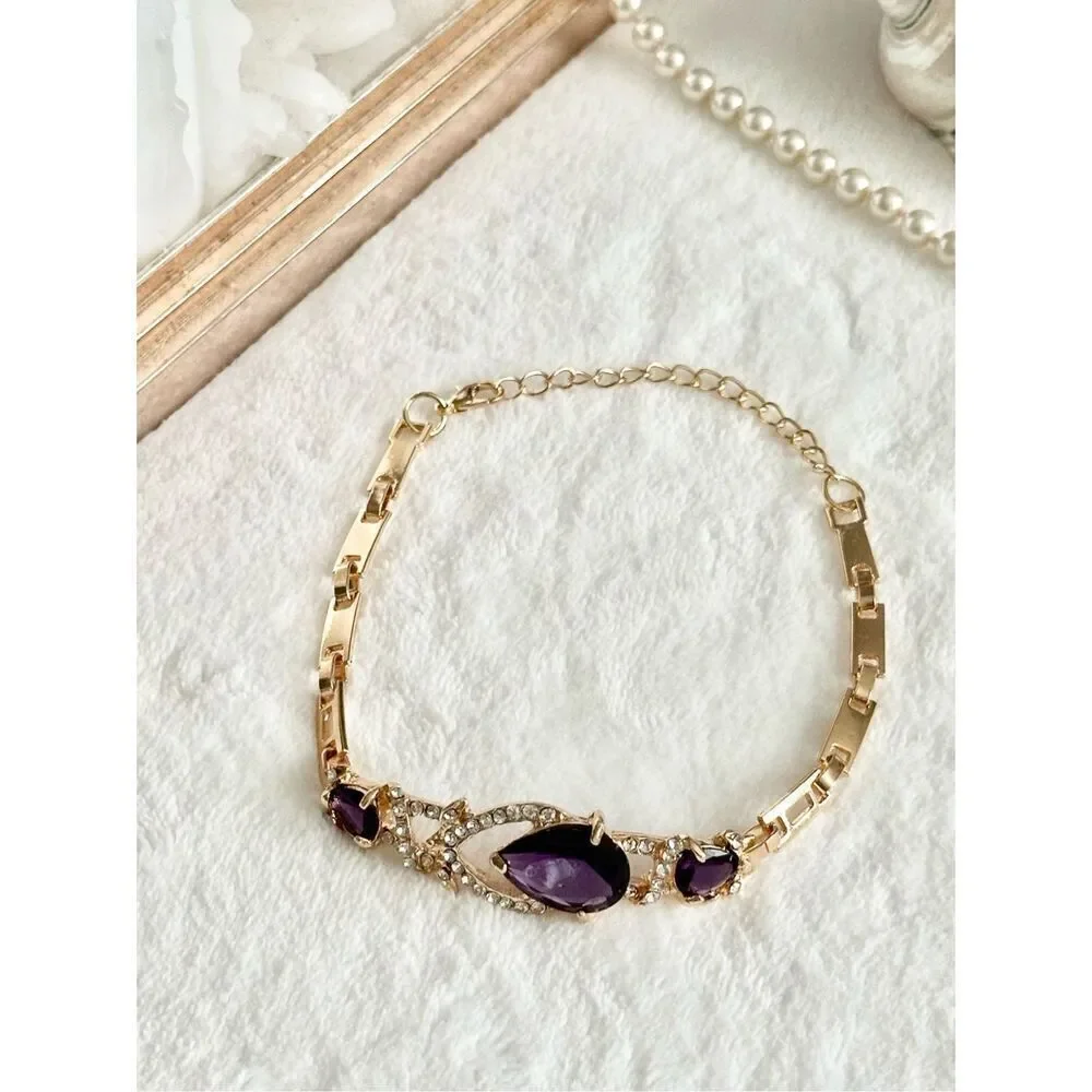 Deep Purple teardrop rhinestone bracelet